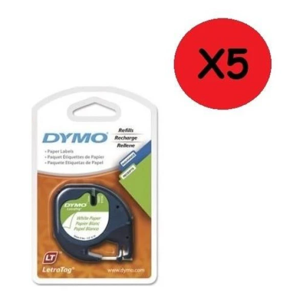 Dymo Şerit Let.Kağıt 12 mm x 4 m Beyaz 91200 5 Adet