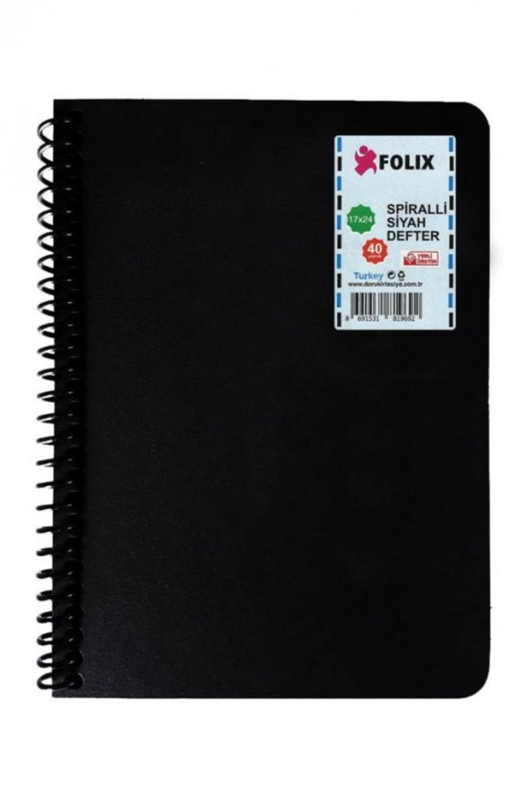 Folix Spiralli Siyah Defter 120 Gr. 17 x 24 Cm. 40 Yp.