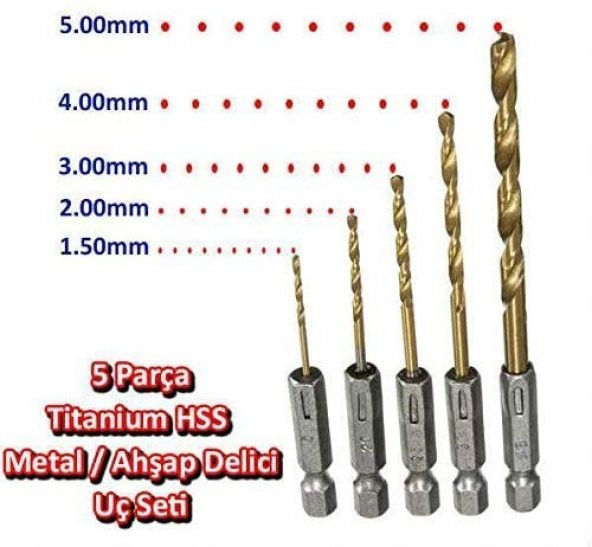 Şarjlı Matkap Ucu Şarjlı Tornavida Ucu 5 Parça Set Vidalama Matkap Uc Seti - 2