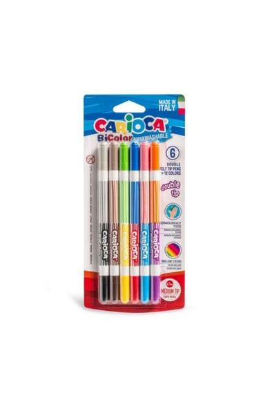 Carioca Bicolor Süper Yıkanabilir Çift Uçlu Keçeli Boya Kalemi 6'lı 12 Renk 42269 - 1