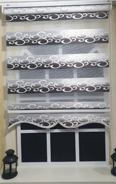 StorBurada Zebra Stor Perde Kahverengi Beyaz Gümüş Simli Renk Geçişli Etek Dilimli ST 039  Kahverengi 170 x 260 - Resim 3