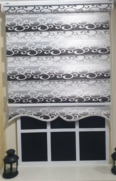 StorBurada Zebra Stor Perde Kahverengi Beyaz Gümüş Simli Renk Geçişli Etek Dilimli ST 039  Kahverengi 170 x 260 - Resim 4