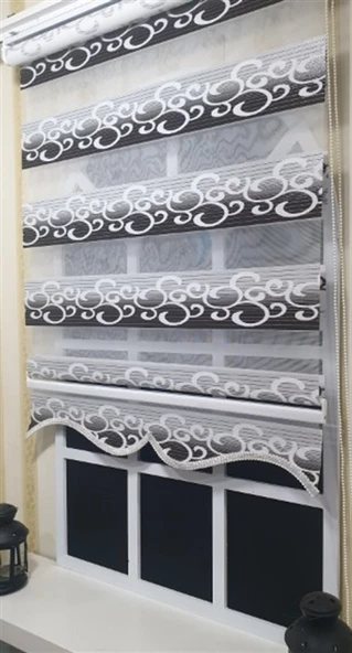 Zebra Stor Perde Kahverengi Beyaz Gümüş Simli Renk Geçişli Etek Dilimli ST 039  Kahverengi 190 x 260