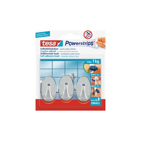 Tesa İz Bırakmadan Sökülebilir Askı - Küçük Oval Krom. Powerstrips® ürün görseli