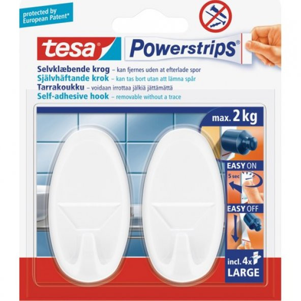 Tesa İz Bırakmadan Sökülebilir Askı - Büyük Oval Beyaz, Powerstrips®