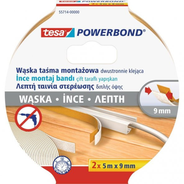 Tesa Köpük Montaj Bandı - Powerbond Slim 2adt 5m 9mm - 6