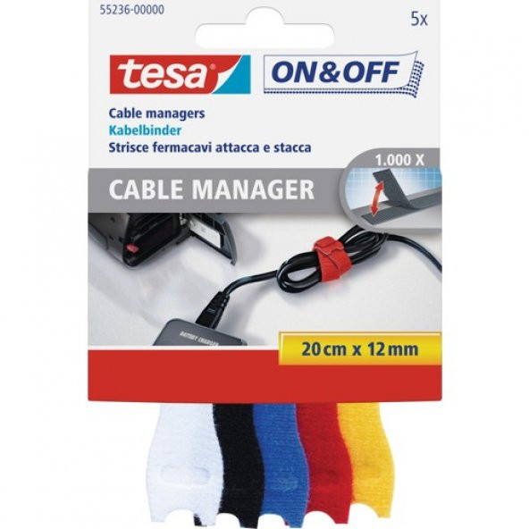 Tesa On&Off Kablo Organizatörü Renkli 5li   0.2m 12mm