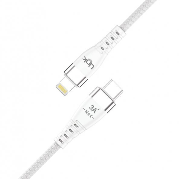 Linktech G821 Supper Silicon Tech 20W PD USB-C Seyahat Şarj Aleti Lightning Kablo Set Beyaz - 6