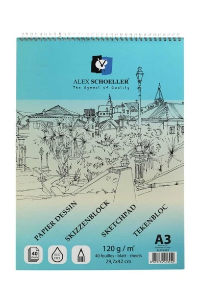 Alex Schoeller A3 120 Gr. 40 Yp. Spiralli Eskiz Defteri ALX-0452 - 1