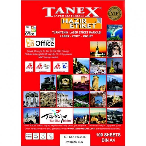 Tanex TW-2000 210x297 mm Laser Etiket 100 Ad.