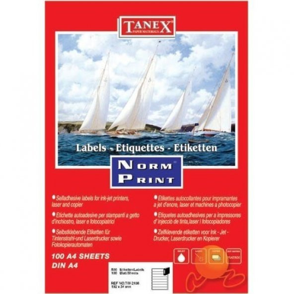 Tanex TW-2108 192x34 mm Laser Etiket 100 Ad.