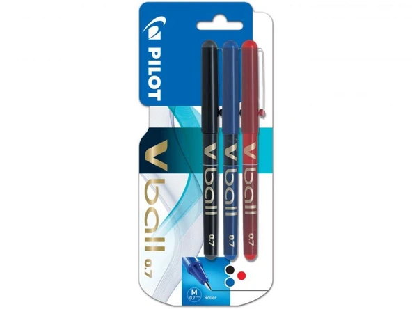 Pilot V-Ball 0.7 ( 1 Siyah - 1 Mavi - 1 Kırmızı ) Sıvı Mürekkepli Roller Kalem 3'lü ürün görseli