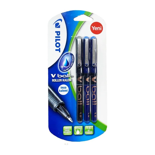 Pilot V-Ball 0.1 ( 2 Mavi - 1 Siyah ) Sıvı Mürekkepli Roller Kalem 3'lü ürün görseli