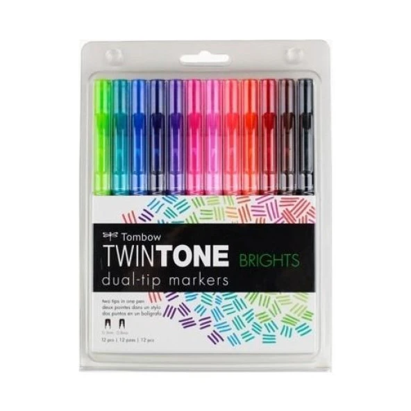 Tombow Twintone Çift Uçlu Kalem Seti 12 Renk Canlı Renkler