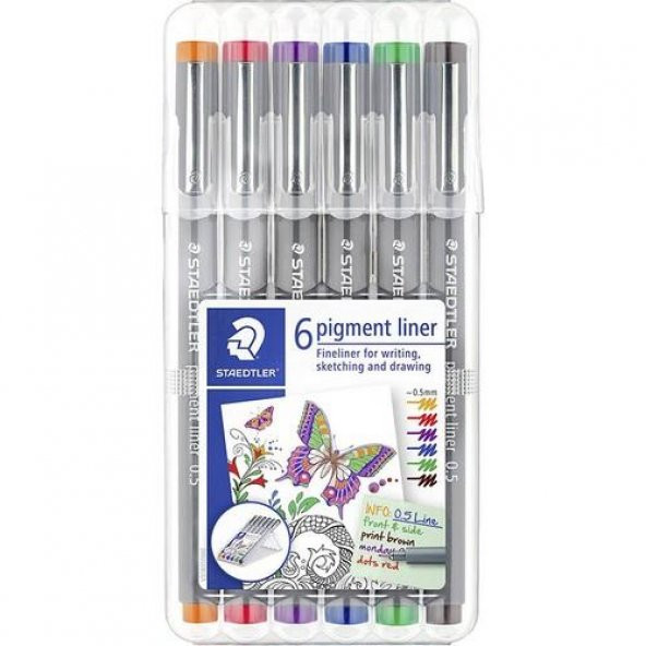Staedtler 6 Pigment Liner Karışık Renk 0.5mm 6lı Set - 1