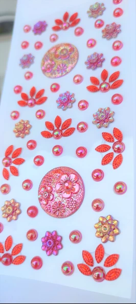 Taş Sticker Kırmızı Yapışkanlı Saç , Yüz Ve Tırnak Taşı Işıltılı Parlak - 2