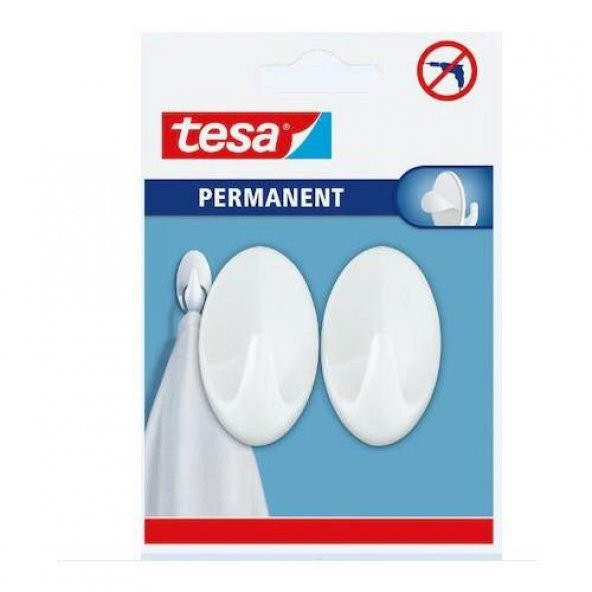 Tesa 66603 Kendinden Yapışkanlı Oval Plastik Beyaz Askı 2li Paket