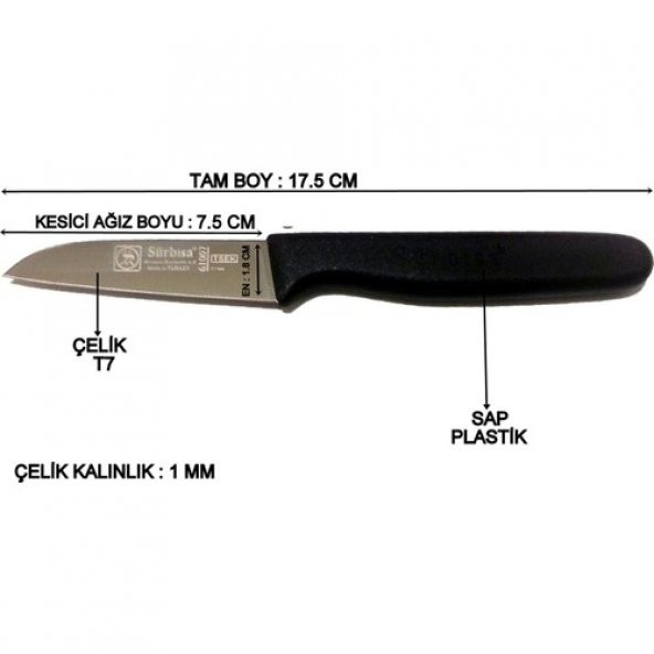 Sürmene Sürbisa 061007 Meyve Bıçağı 6 Lı Set Siyah - 2