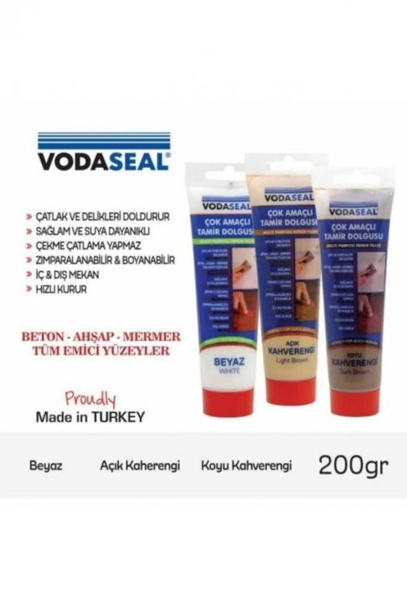 Vodaseal Çok Amaçlı Yer Beton Ahşap Mermer Parke Tamir Yüzey Macunu Beyaz 200 gr