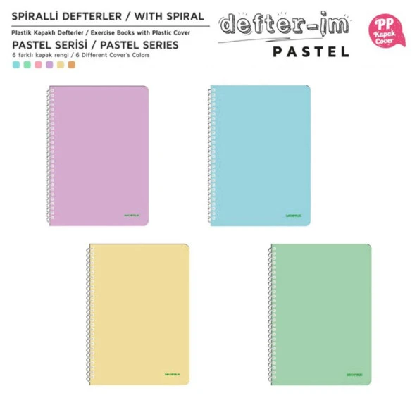Mopak Pastel Serisi Spiralli Defter PP Kapak 96 Yaprak Çizgili 4'LÜ