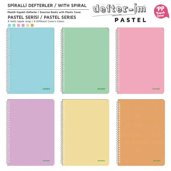 Mopak Pastel Serisi Spiralli Defter PP Kapak 96 Yaprak Çizgili