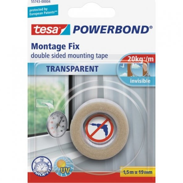 Tesa Köpük Montaj Bandı - Powerbond Şeffaf   1.5m 19mm