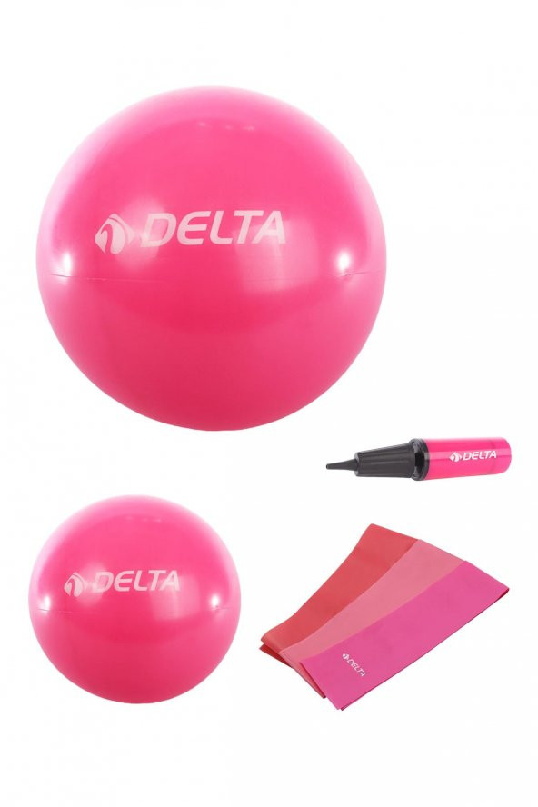 Delta 65 cm-25 cm Pilates Topu 3lü Pilates Bandı Egzersiz Direnç Lastiği Pilates Topu Pompası Seti