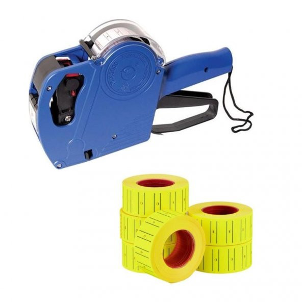 Tanex Eco Mavi Etiket Makinesi TNX-5500ECO41 + Tanex Fiyat Etiketi Çizgili 12 mm x 21 mm Sarı 6lı Rulo