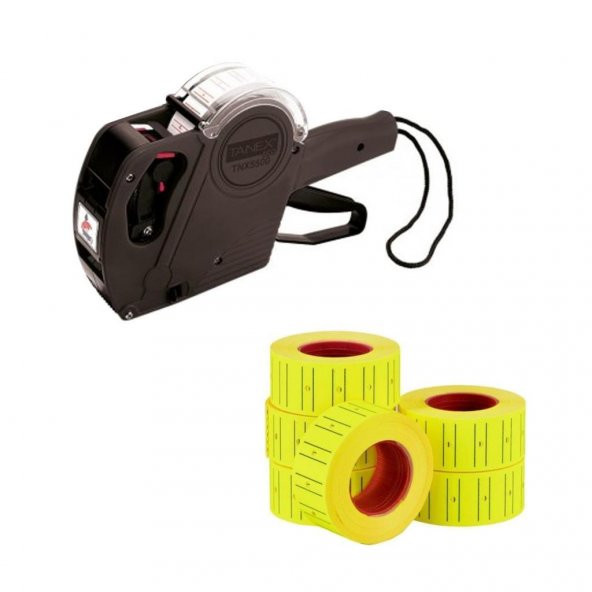 Tanex Eco Siyah Etiket Makinesi TNX-5500ECO41 + Tanex Etiketi Çizgili 12 mm x 21 mm Sarı 6lı Rulo - 1