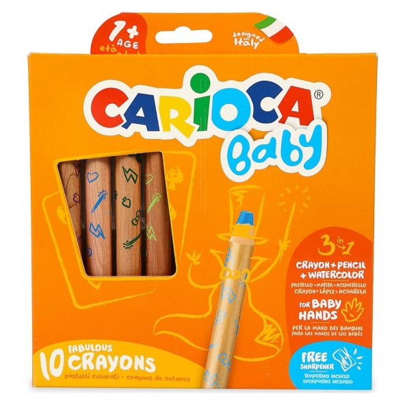 Carioca "3 in 1" Jumbo Bebek Ahşap Gövdeli Boya Kalemi 10lu