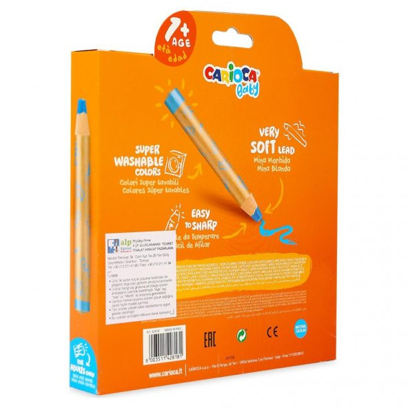 Carioca "3 in 1" Jumbo Bebek Ahşap Gövdeli Boya Kalemi 10lu - 2