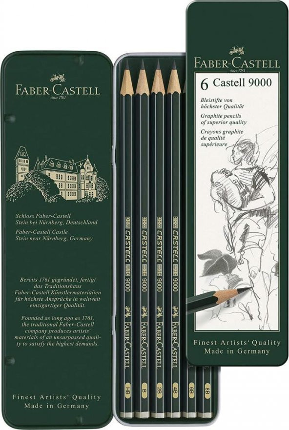 Faber Castell 9000 Dereceli Kalem Seti 6lı Metal Kutu