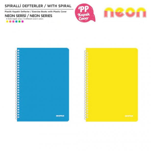 Mopak Neon Serisi  A4 Spiralli PP Kapak Defter 72 Yp Kareli 2Lİ