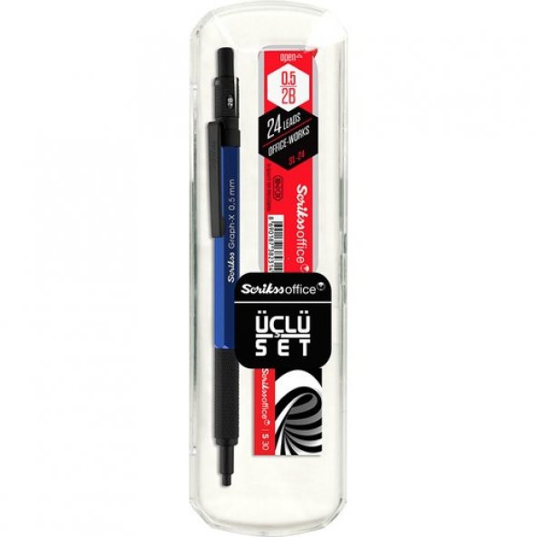 Scrikss Graph-X Metal Versatil Kalem 0.5 Mm Mavi 3lü Set
