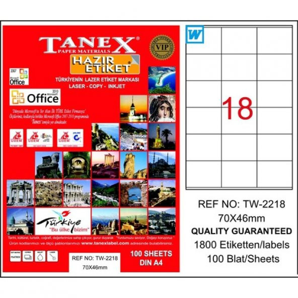 Tanex TW-2218 70x46 mm Laser Etiket 100 Ad.