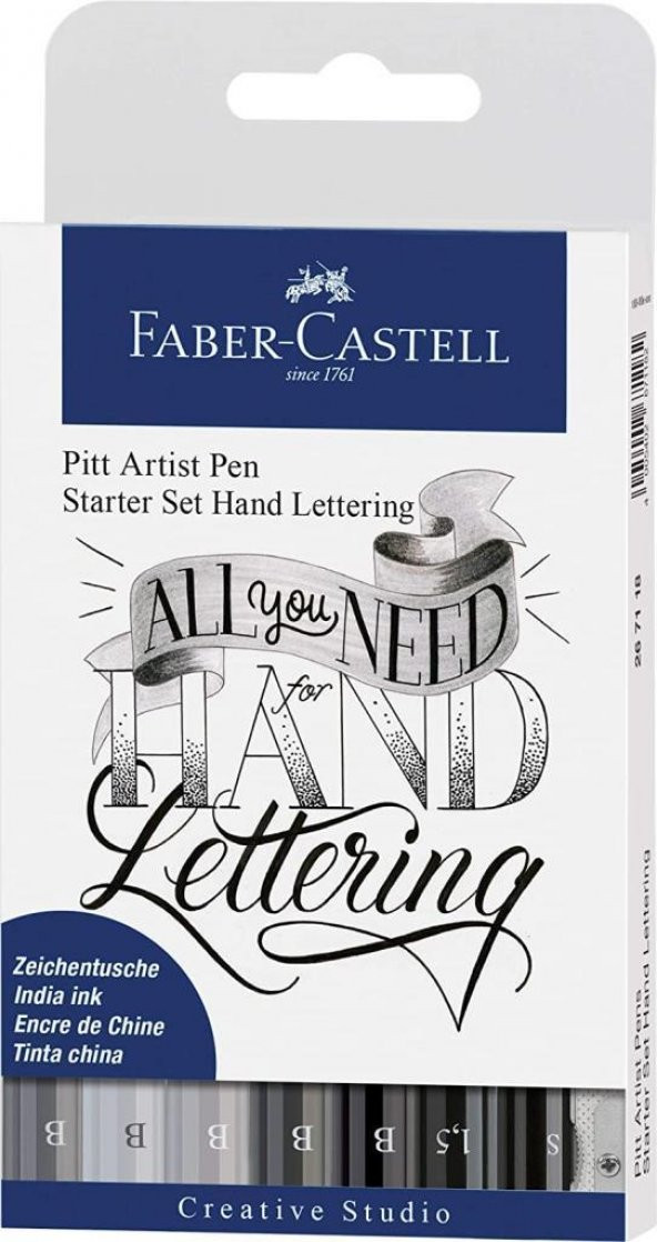 Faber-Castell Pitt Artist Pen Kaligrafi Seti, 8li, Siyah/Gri Tonları