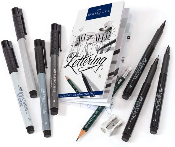 Faber-Castell Pitt Artist Pen Kaligrafi Seti, 8li, Siyah/Gri Tonları - 2