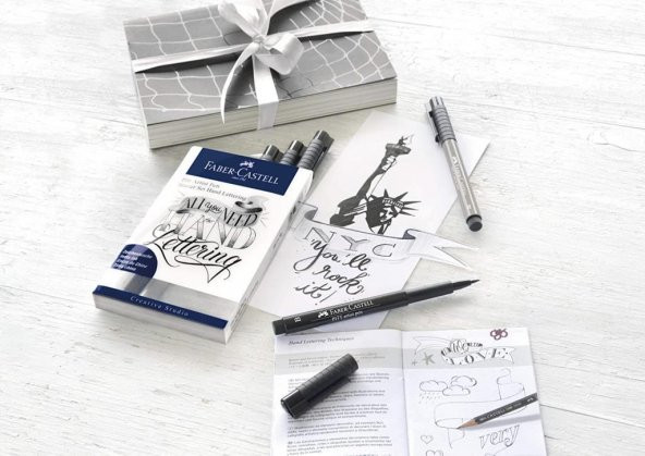 Faber-Castell Pitt Artist Pen Kaligrafi Seti, 8li, Siyah/Gri Tonları - 6