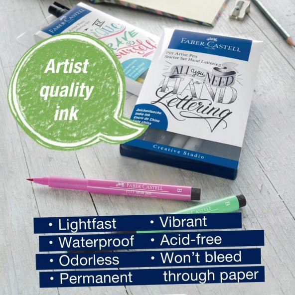 Faber-Castell Pitt Artist Pen Kaligrafi Seti, 8li, Siyah/Gri Tonları - 8