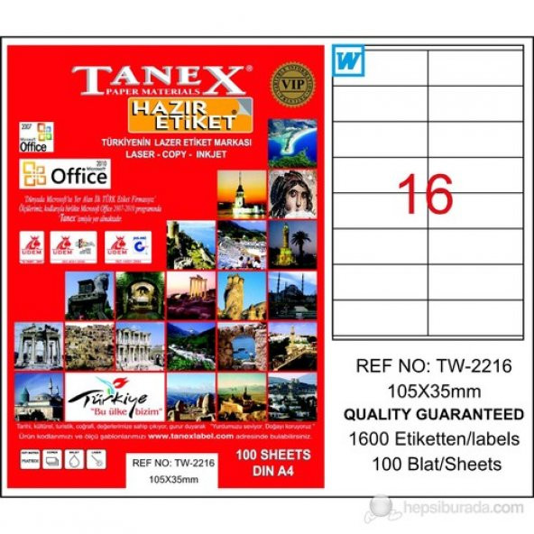 Tanex TW-2216 105x35 mm Laser Etiket 100 Ad.