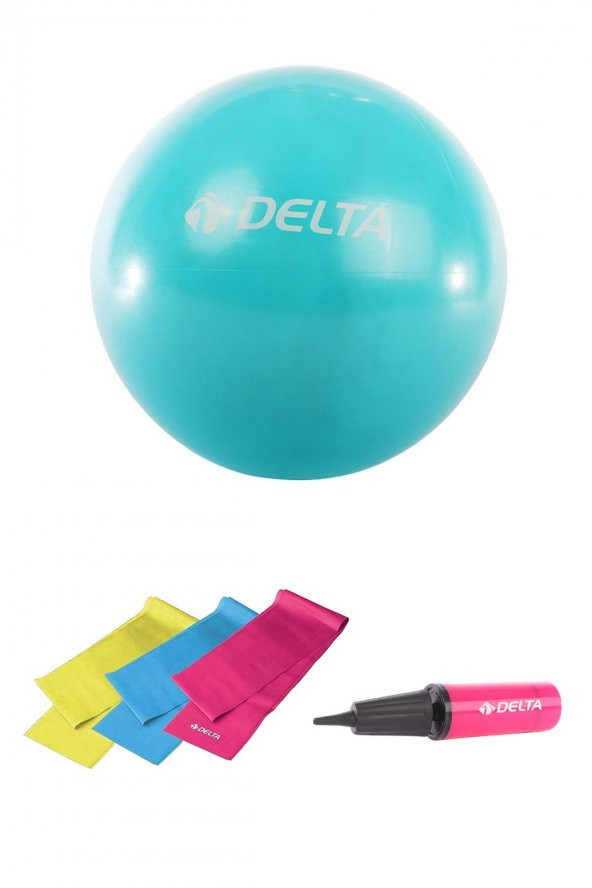 Delta 65 cm Pilates Topu 3lü Pilates Bandı Egzersiz Direnç Lastiği Pilates Topu Pompası 5li Set