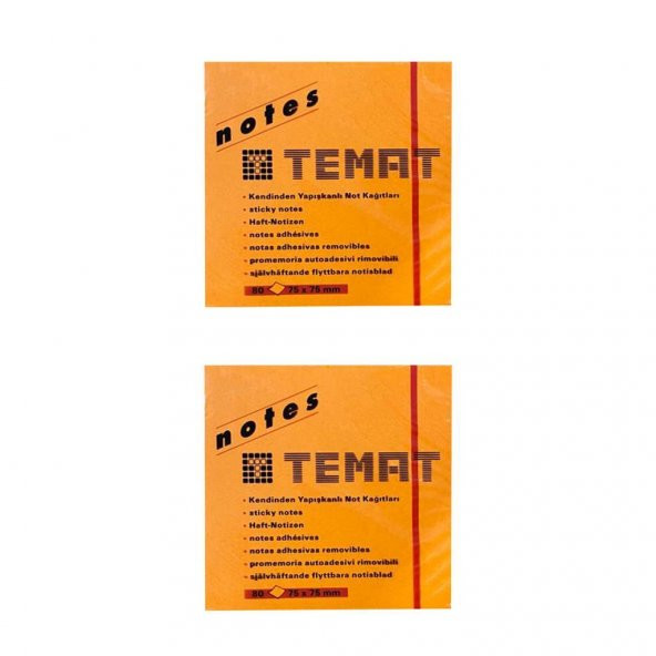 Temat 75 X 75 Mm Fosforlu Turuncu Postit - Yapışkanlı Kağıt 2Lİ