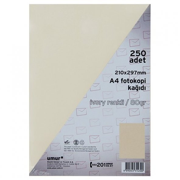 Umur 250li Fotokopi Kağıdı A4 80Gr Renkli Krem ürün görseli