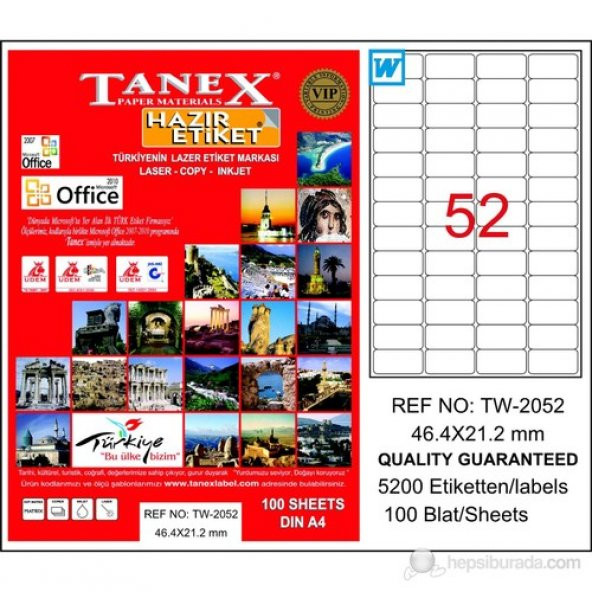 Tanex TW-2052 46,4x21,2 mm Laser Etiket 100 Ad.