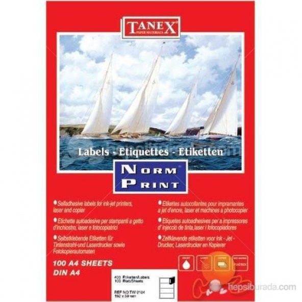 Tanex TW-2104 192x59 mm Laser Etiket 100 Ad.