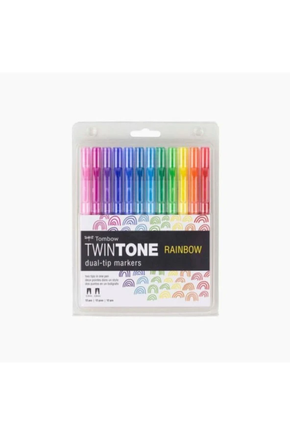 Tombow Twintone Çift Uçlu Kalem Seti 12 Renk Gökkuşağı Renkleri - 1