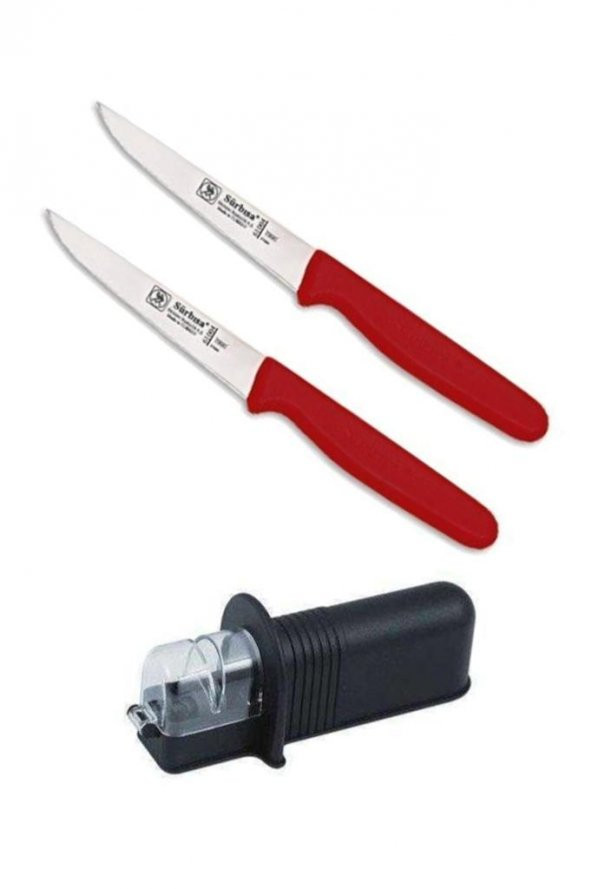 Sürbisa  Sürmene 2li Kırmızı Sebze Bıçak Seti + Bileme Aparatı