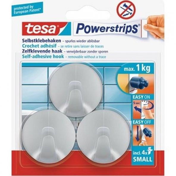 Tesa 57578 Kendinden Yapışkanlı Yuvarlak Gri Askı 3lü