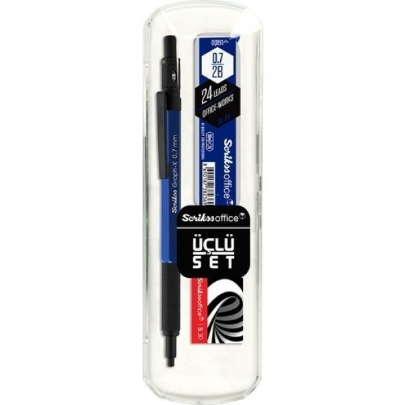 Scrikss Graph-X Metal Versatil Kalem 0.7 Mm Mavi 3lü Set