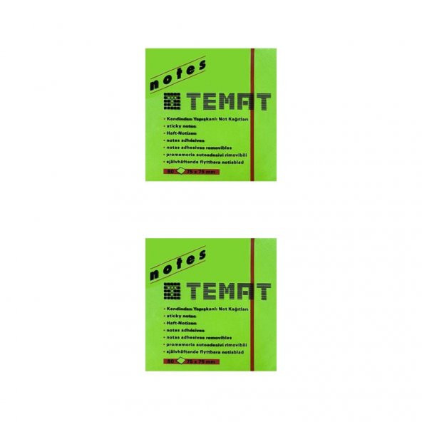 Temat 75 X 75 Mm Fosforlu Yeşil Postit - Yapışkanlı Kağıt 2Lİ